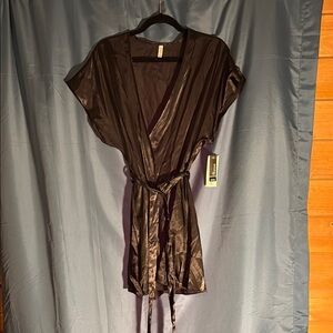 George Black Satin Wrap Robe with Tie Belt. 
3 piece set